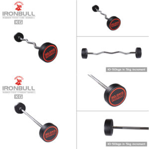 Fixed Rubber Barbell (Straight + Curl) 200 KG Set - (IR4203 + IR4204)